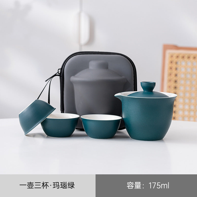 Travel Tea Set One Pot With Three Cups Gaiwan 茶壶盖碗3茶杯