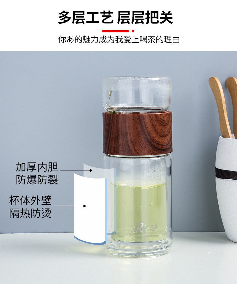 420ML Tea Infuser Filter Thermal Vacuum Flask Tea Cup Double Layered Tempered Glass Cold Brew Tea