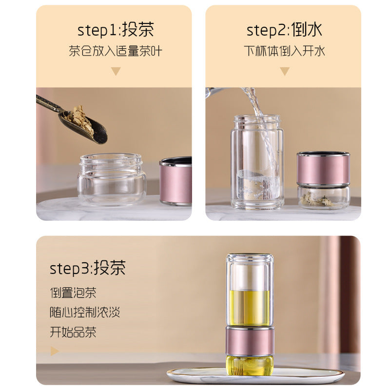 420ML Tea Infuser Filter Thermal Vacuum Flask Tea Cup Double Layered Tempered Glass Cold Brew Tea