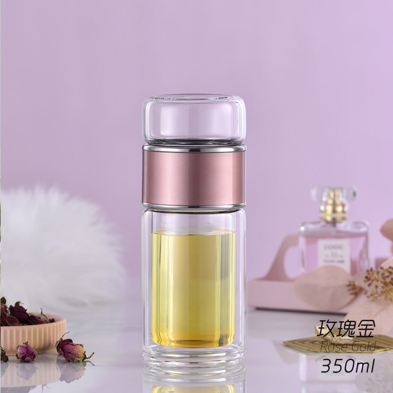 420ML Tea Infuser Filter Thermal Vacuum Flask Tea Cup Double Layered Tempered Glass Cold Brew Tea