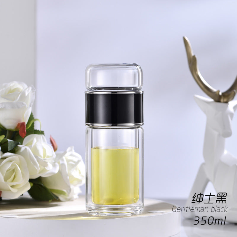 420ML Tea Infuser Filter Thermal Vacuum Flask Tea Cup Double Layered Tempered Glass Cold Brew Tea